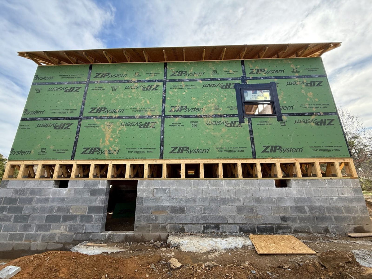 Cabin wall framing with ZIP System sheathing