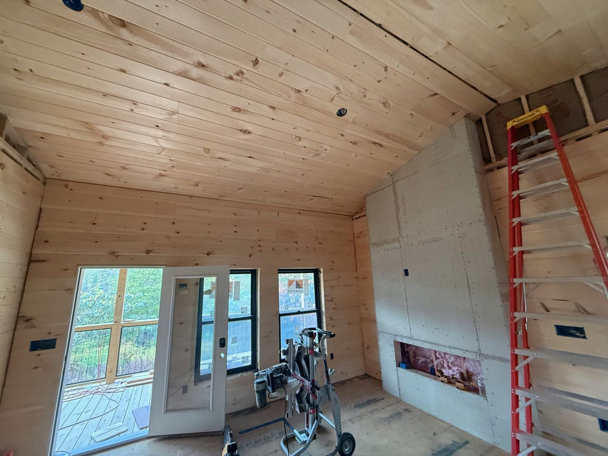 Pine tongue-and-groove interior walls